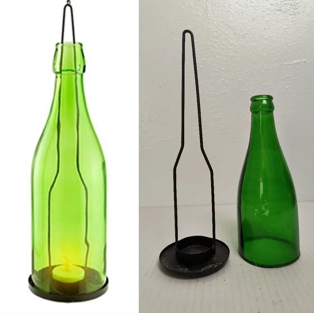 Vintage Wine Bottle Lamtern Glass Green